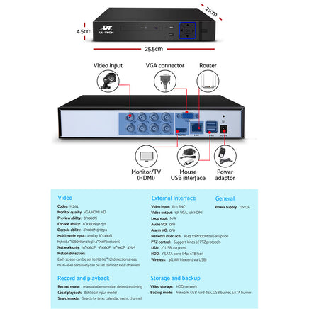 UL-tech CCTV Security System 8CH DVR 4 Cameras 1080p - ElectronX Plus