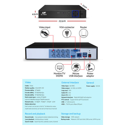 UL-tech CCTV Security System 8CH DVR 8 Cameras 1TB Hard Drive - ElectronX Plus