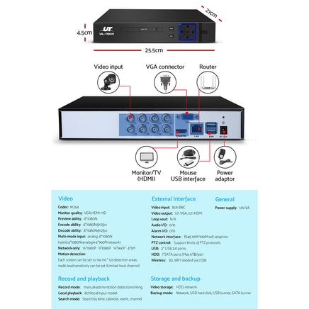 UL-tech CCTV Security System 8CH DVR 8 Cameras 1TB Hard Drive - ElectronX Plus