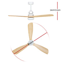 Devanti 52'' Ceiling Fan AC Motor LED Light Remote - Light Wood - ElectronX Plus