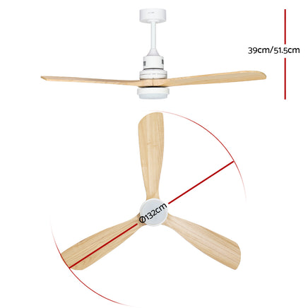 Devanti 52'' Ceiling Fan AC Motor LED Light Remote - Light Wood - ElectronX Plus