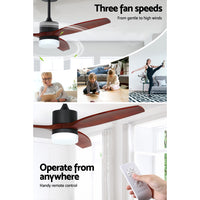 Devanti 52'' Ceiling Fan AC Motor 3 Blades w/Light - Dark Wood - ElectronX Plus