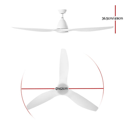 Devanti 64'' Ceiling Fan DC Motor w/Light w/Remote - White - ElectronX Plus