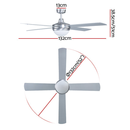 Devanti 52'' Ceiling Fan AC Motor w/Light w/Remote - Silver - ElectronX Plus