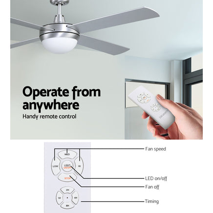 Devanti 52'' Ceiling Fan AC Motor w/Light w/Remote - Silver - ElectronX Plus