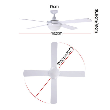 Devanti 52'' Ceiling Fan AC Motor w/Light w/Remote - White - ElectronX Plus