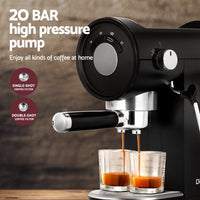 Devanti 20 Bar Coffee Machine Espresso Cafe Maker Black - ElectronX Plus