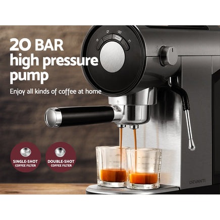 Devanti 20 Bar Coffee Machine Espresso Cafe Maker - ElectronX Plus