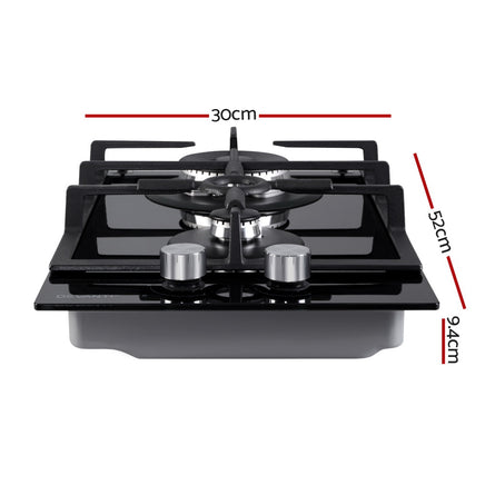 Devanti Gas Cooktop 30cm 2 Burner Black - ElectronX Plus