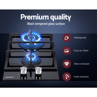 Devanti Gas Cooktop 30cm 2 Burner Black - ElectronX Plus