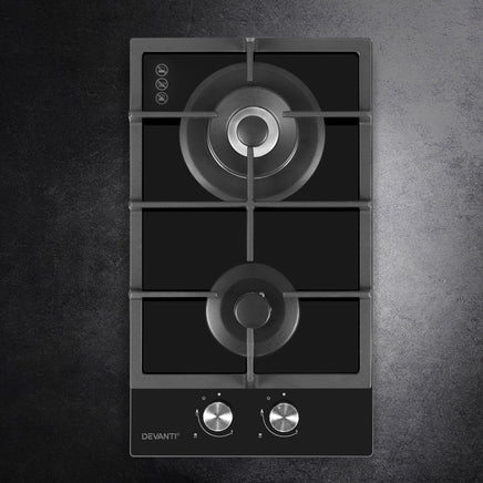 Devanti Gas Cooktop 30cm 2 Burner Black - ElectronX Plus