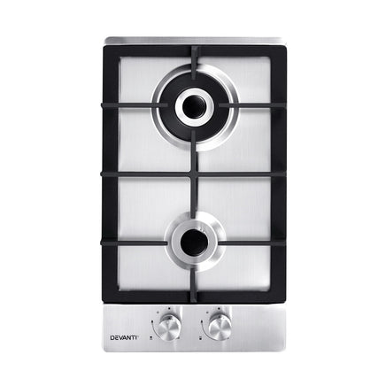 Devanti Gas Cooktop 30cm 2 Burner Silvir - ElectronX Plus