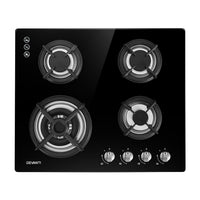 Devanti Gas Cooktop 60cm 4 Burner Black - ElectronX Plus