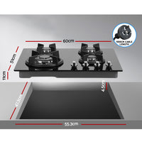 Devanti Gas Cooktop 60cm 4 Burner Black - ElectronX Plus