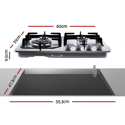 Devanti Gas Cooktop 60cm 4 Burner Silvir - ElectronX Plus