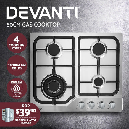 Devanti Gas Cooktop 60cm 4 Burner Silvir - ElectronX Plus