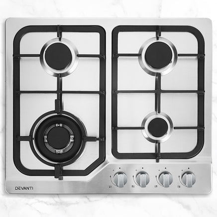 Devanti Gas Cooktop 60cm 4 Burner Silvir - ElectronX Plus