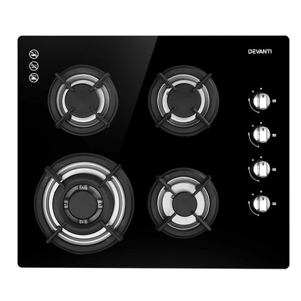 Devanti Gas Cooktop 60cm Stove Hob Black - ElectronX Plus