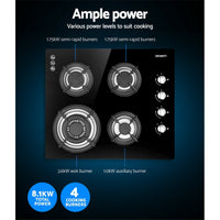 Devanti Gas Cooktop 60cm Stove Hob Black - ElectronX Plus