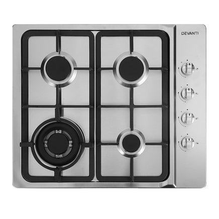 Devanti Gas Cooktop 60cm Stove Hob Silvir - ElectronX Plus