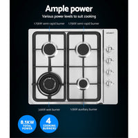 Devanti Gas Cooktop 60cm Stove Hob Silvir - ElectronX Plus