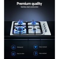 Devanti Gas Cooktop 60cm Stove Hob Silvir - ElectronX Plus