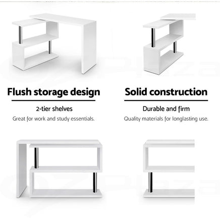 Artiss Computer Desk L-Shape Bookshelf White - ElectronX Plus