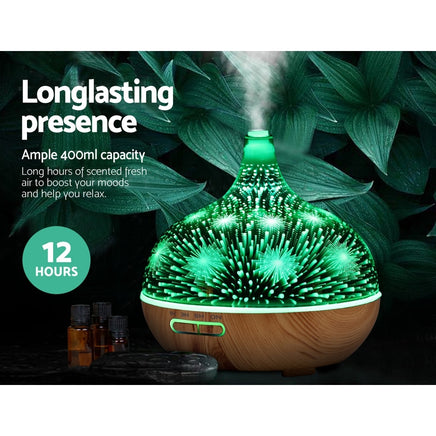 Devanti Aroma Diffuser Aromatherapy 3D Glass 400ml - ElectronX Plus