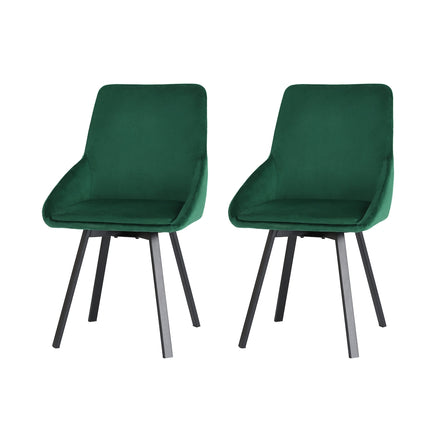 Artiss Dining Chairs Set of 2 Velvet Swivel Base Green - ElectronX Plus