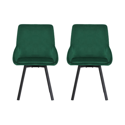 Artiss Dining Chairs Set of 2 Velvet Swivel Base Green - ElectronX Plus