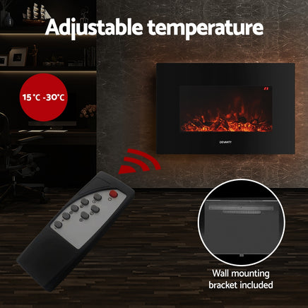 Devanti Electric Fireplace Fire Heater 2000W Black - ElectronX Plus