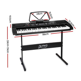 Alpha 61 Keys Electronic Piano Keyboard Digital Electric w/ Stand Beginner Black - ElectronX Plus