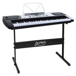 Alpha 61 Keys Electronic Piano Keyboard Digital Electric w/ Stand Beginner Silver - ElectronX Plus