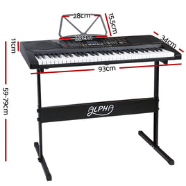 Alpha 61 Keys Electronic Piano Keyboard Digital Electric w/ Stand Lighted Black - ElectronX Plus