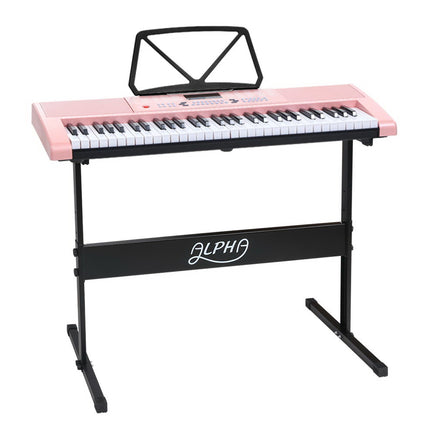 Alpha 61 Keys Electronic Piano Keyboard Digital Electric w/ Stand Lighted Pink - ElectronX Plus