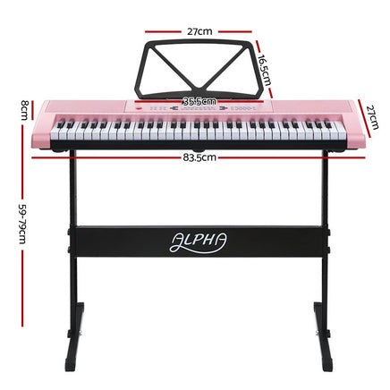 Alpha 61 Keys Electronic Piano Keyboard Digital Electric w/ Stand Lighted Pink - ElectronX Plus