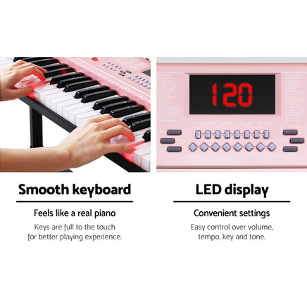 Alpha 61 Keys Electronic Piano Keyboard Digital Electric w/ Stand Lighted Pink - ElectronX Plus