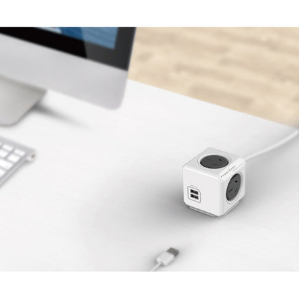 Allocacoc PowerCube Extended USB Powerboard 4-Outlets 2 USB Ports Grey-White 1.5m - ElectronX Plus