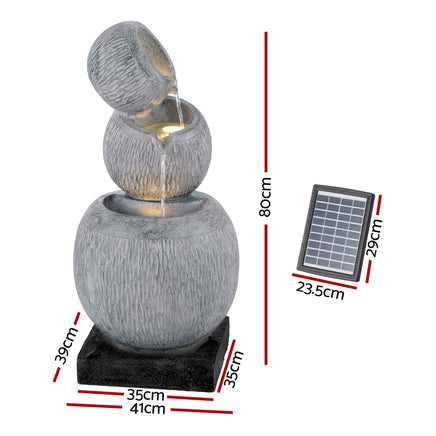 Gardeon Solar Fountain Water Feature Bird Bath Garden LED Light 80CM Grey - ElectronX Plus