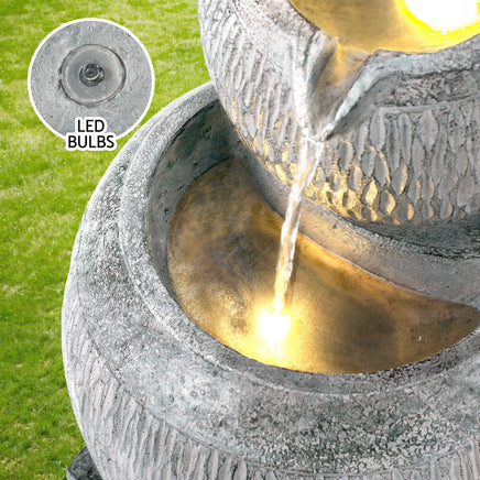 Gardeon Solar Fountain Water Feature Bird Bath Garden LED Light 80CM Grey - ElectronX Plus