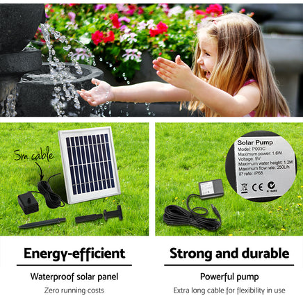 Gardeon Solar Water Feature with LED Lights 3-Tier Bowls 60cm - ElectronX Plus