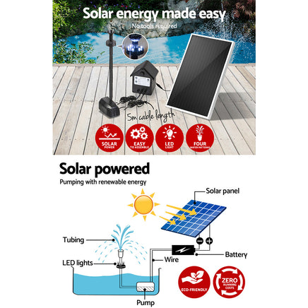 Gardeon Solar Pond Pump with Battery Kit LED Lights 4FT - ElectronX Plus