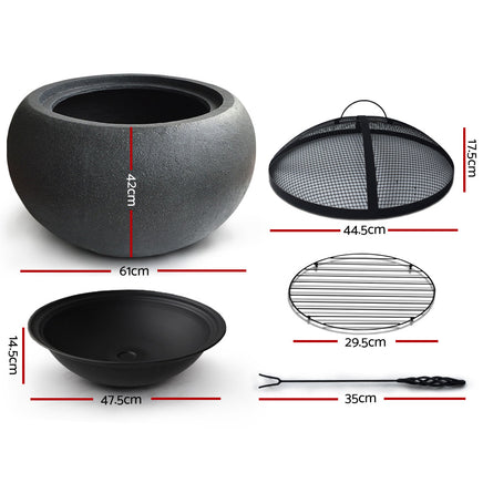 Grillz Fire Pit Bowl Black 61cm - ElectronX Plus