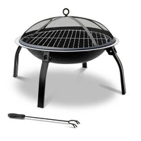 Fire Pit BBQ Charcoal Smoker Portable Outdoor Camping Pits Patio Fireplace 22" - ElectronX Plus