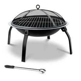 Fire Pit BBQ Charcoal Smoker Portable Outdoor Camping Pits Patio Fireplace 22" - ElectronX Plus