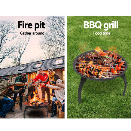 Fire Pit BBQ Charcoal Smoker Portable Outdoor Camping Pits Patio Fireplace 22" - ElectronX Plus