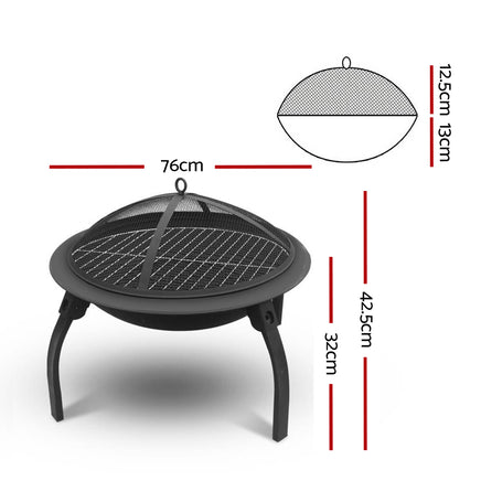 Fire Pit BBQ Charcoal Grill Smoker Portable Outdoor Camping Garden Pits 30" - ElectronX Plus