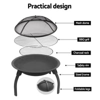 Fire Pit BBQ Charcoal Grill Smoker Portable Outdoor Camping Garden Pits 30" - ElectronX Plus