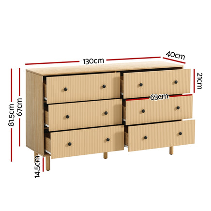 Artiss 6 Chest of Drawers Flutted Front - RUTH Oak - ElectronX Plus