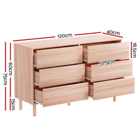 Artiss 6 Chest of Drawers Cabinet Dresser Table Tallboy Storage Bedroom Pine - ElectronX Plus